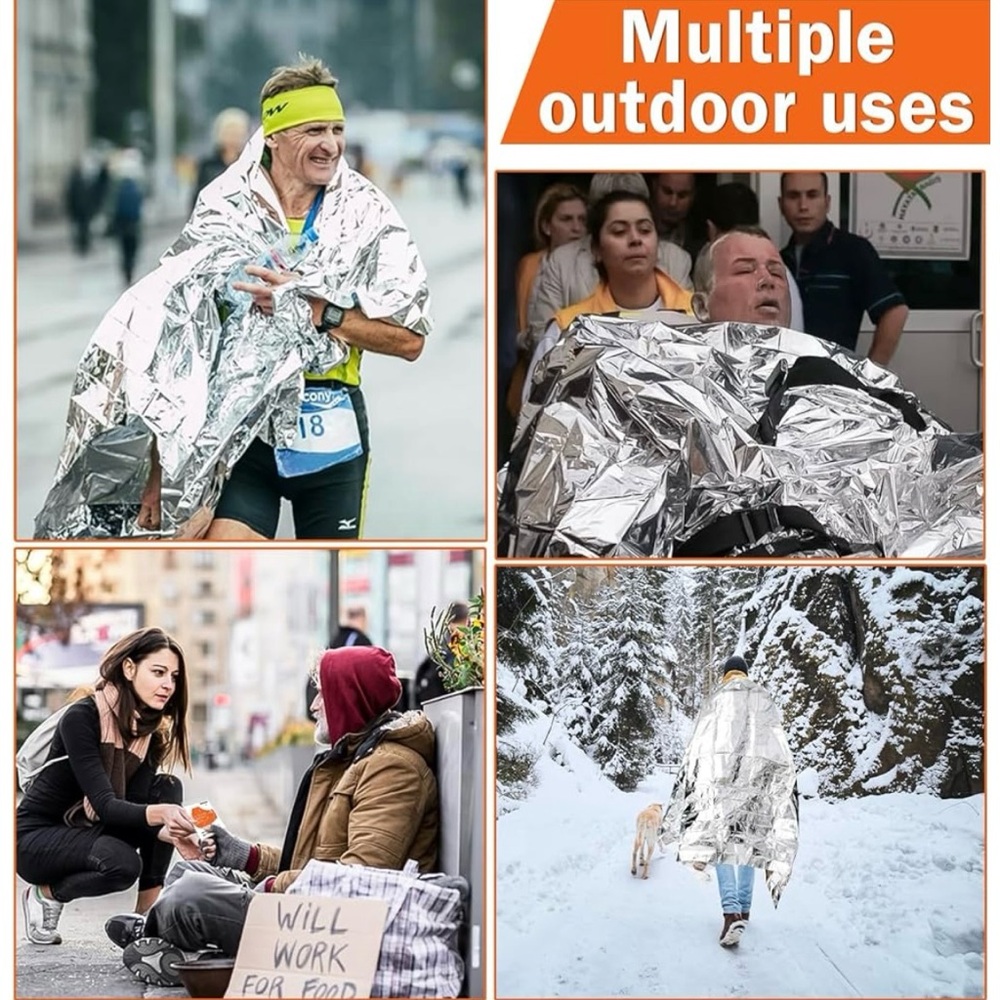 4x Emergency Mylar Thermal Blanket for Survival First Aid Kits Outdoors Travel - Picture 5 of 10